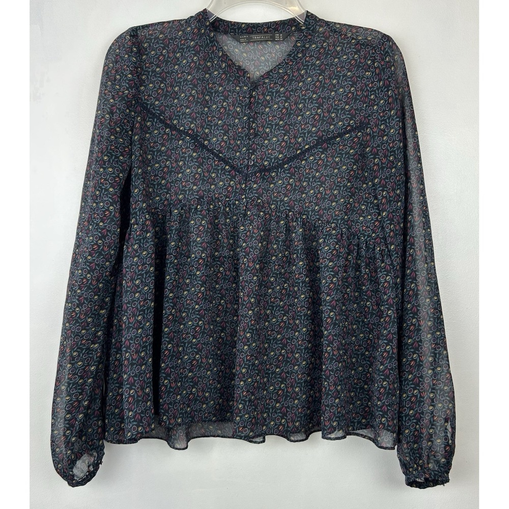 Zara Trafaluc Top Womens M Sheer Coquette Babydolll Fairy Top Sheer Long Sleeve